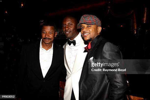 Actor and director Robert Townsend, New York Giants football player Danny Clark and actor Hosea Chanchez poses for photos during "Le Moulin Rouge, A...