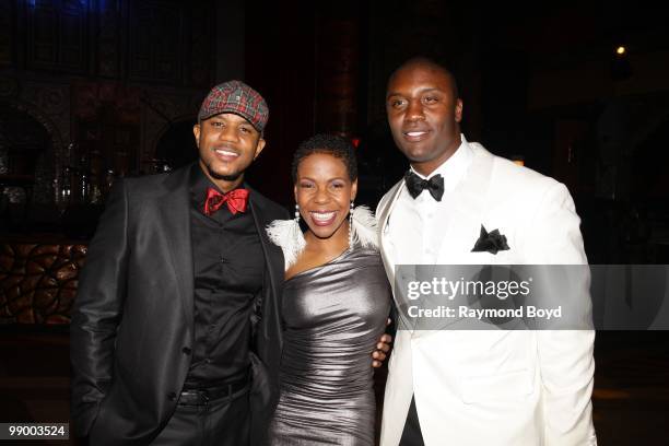 Actor Hosea Chanchez, dancer Andrea Kelly and New York Giants football player Danny Clark poses for photos during "Le Moulin Rouge, A Night In Paris"...