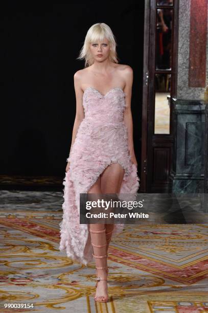 Marjan Jonkman walks the runway during the Redemption Haute Couture Fall Winter 2018/2019 show as part of Paris Fashion Week on July 2, 2018 in...