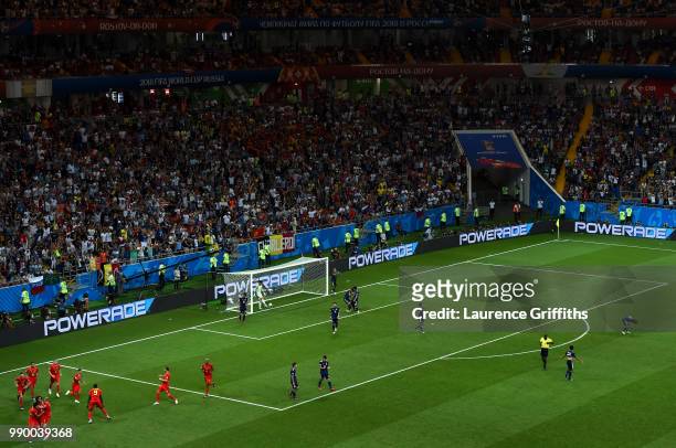 Marouane Fellaini of Belgium celebrates with team mates after scoring his team's second goal during the 2018 FIFA World Cup Russia Round of 16 match...