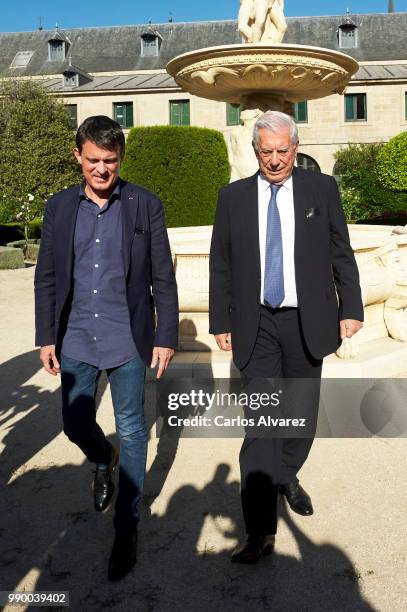 Former French Prime Minister Manuel Valls and and Nobel prize winner for literature Mario Vargas Llosa attend El Escorial Summer Courses 2018 at Real...