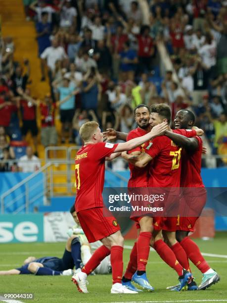 Japan goalkeeper Eiji Kawashima, Kevin De Bruyne of Belgium, Nacer Chadli of Belgium, Thomas Meunier of Belgium, Romelu Lukaku of Belgium during the...