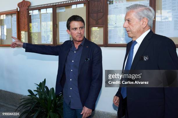 Former French Prime Minister Manuel Valls and and Nobel prize winner for literature Mario Vargas Llosa attend El Escorial Summer Courses 2018 at Real...