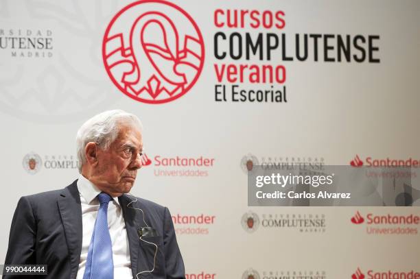 Nobel prize winner for literature Mario Vargas Llosa attends El Escorial Summer Courses 2018 at Real Centro Universitario Escorial Maria Cristina on...