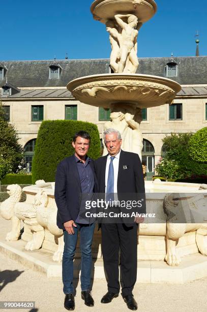 Former French Prime Minister Manuel Valls and Nobel prize winner for literature Mario Vargas Llosa attend El Escorial Summer Courses 2018 at Real...