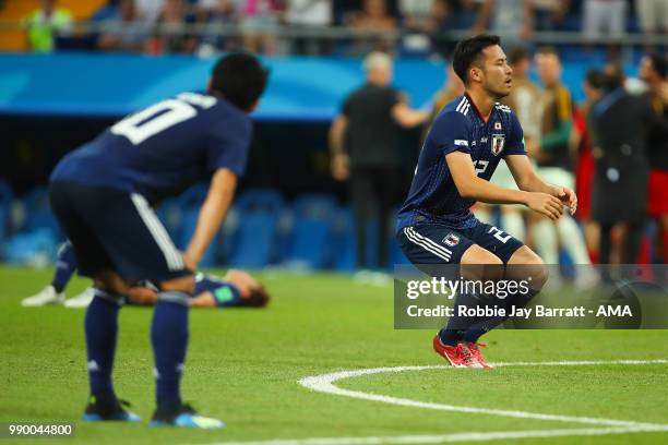 Maya Yoshida of Japan looks dejected at the end of the 2018 FIFA World Cup Russia Round of 16 match between Belgium and Japan at Rostov Arena on July...