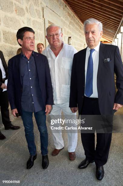 French Prime Minister Manuel Valls, Juan Jesus Armas Marcelo and Nobel prize winner for literature Mario Vargas Llosa attend El Escorial Summer...