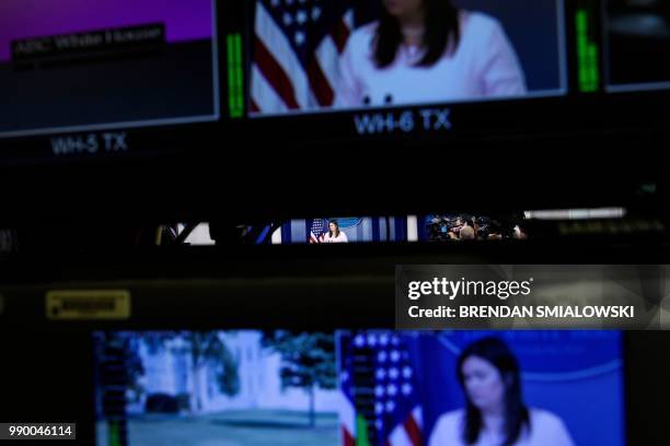 White House Press Secretary Sarah Huckabee Sanders speaks during a briefing at the White House July 2, 2018 in Washington, DC.