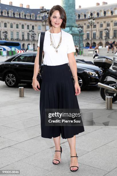 Katie Holmes arrives at a Dior dinner at the Place Vendome on July 2, 2018 in Paris, France.