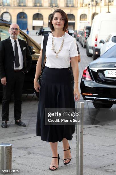Katie Holmes arrives at a Dior dinner at the Place Vendome on July 2, 2018 in Paris, France.