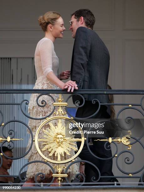 Kate Bosworth and her husband Michael Polish attend a Dior dinner at the Place Vendome on July 2, 2018 in Paris, France.