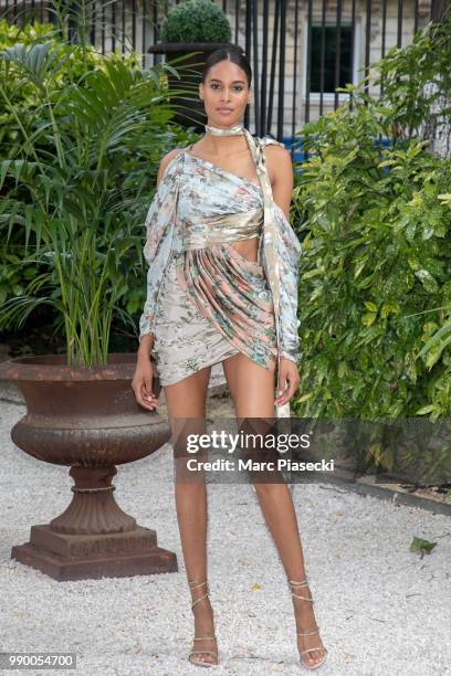 Model Cindy Bruna attends the Atelier Swarovski : Cocktail Of The New Penelope Cruz Fine Jewelry Collection as part of Paris Fashion Week on July 2,...