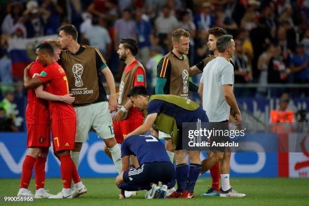 Players of Japan react after loosing the 2018 FIFA World Cup Russia Round of 16 match between Belgium and Japan at the Rostov Arena Stadium in Rostov...