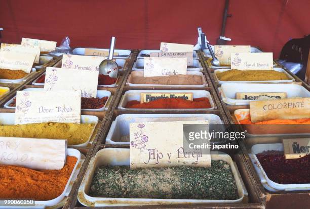 food stalls in street stores. species to spice foods - anatomical substance imagens e fotografias de stock