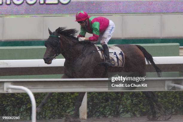 Jockey Joao Moreira riding Elusive State wins Race 5 Continuous Development 1650m Handicap at Sha Tin racecourse on July 1 , 2018 in Hong Kong.