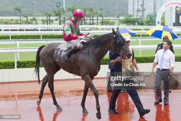 Jockey Joao Moreira riding Elusive State wins Race 5 Continuous Development 1650m Handicap at Sha Tin racecourse on July 1 , 2018 in Hong Kong.