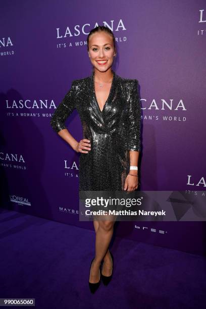 Sina Tkotsch attends the Lascana show during the Berlin Fashion Week Spring/Summer 2019 at Hotel nhow on July 2, 2018 in Berlin, Germany.