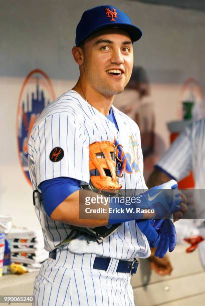 New York Mets Michael Conforto in dugout during game vs Pittsburgh Pirates at Citi Field. Flushing, NY 6/27/2018 CREDIT: Erick W. Rasco