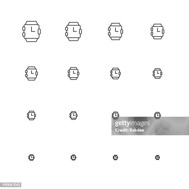 wristwatch icons - multi scale line series - activity tracker stock illustrations