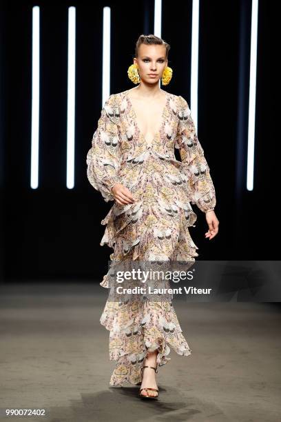 Model walks the runway during the Yumi Katsura Haute Couture Fall Winter 2018/2019 show as part of Paris Fashion Week on July 2, 2018 in Paris,...