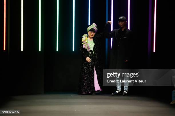 Designer Yumi Katsura walks the runway during the Yumi Katsura Haute Couture Fall Winter 2018/2019 show as part of Paris Fashion Week on July 2, 2018...