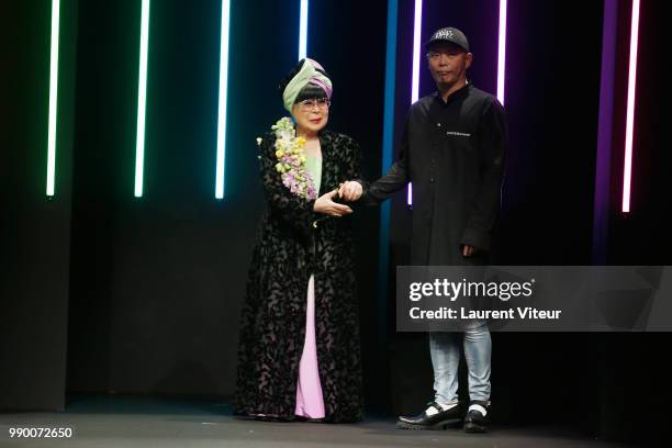 Designer Yumi Katsura walks the runway during the Yumi Katsura Haute Couture Fall Winter 2018/2019 show as part of Paris Fashion Week on July 2, 2018...