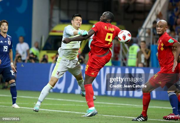Goalkeeper of Japan Eiji Kawashima, Romelu Lukaku of Belgium during the 2018 FIFA World Cup Russia Round of 16 match between Belgium and Japan at...