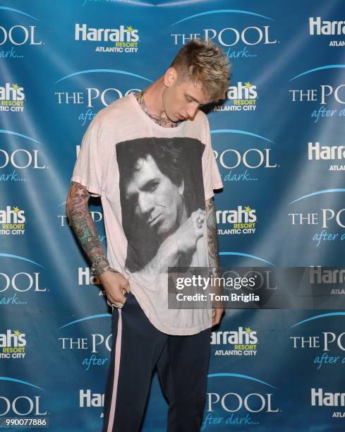 Machine Gun Kelly performs at The Pool After Dark at Harrah's Resort on Saturday June 30, 2018 in Atlantic City, New Jersey