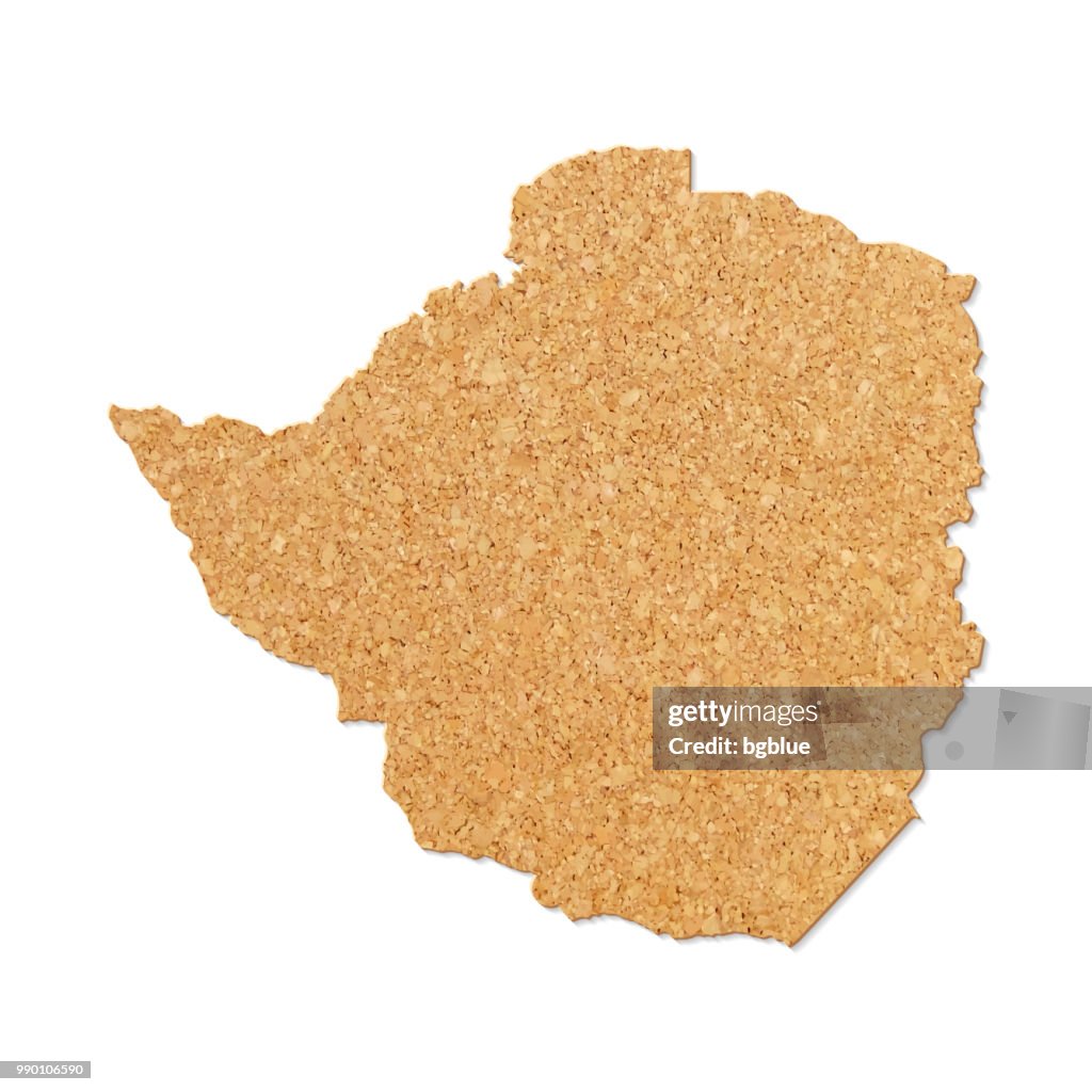 Zimbabwe map in cork board texture on white background