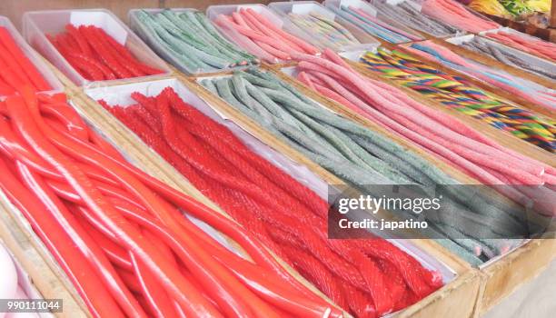 food stalls in street stores. candied fruits - anatomical substance imagens e fotografias de stock