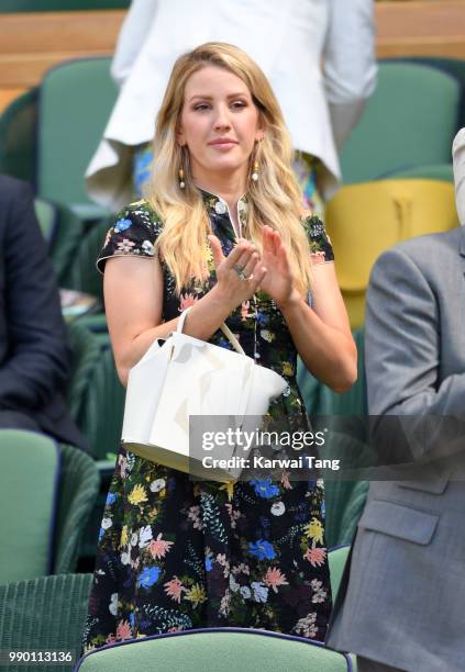 Ellie Goulding attends day one of the Wimbledon Tennis Championships at the All England Lawn Tennis and Croquet Club on July 2, 2018 in London,...