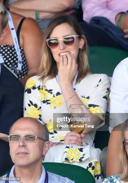 Laura Carmichael attends day one of the Wimbledon Tennis Championships at the All England Lawn Tennis and Croquet Club on July 2, 2018 in London,...