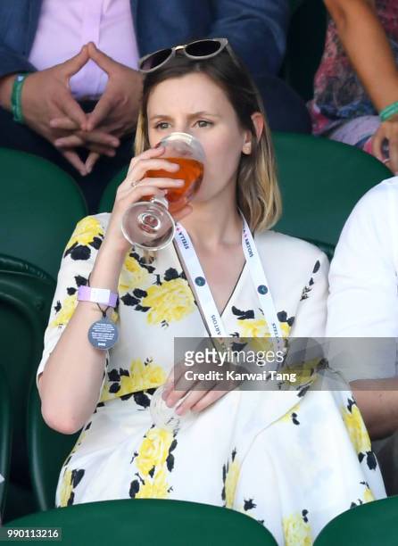 Laura Carmichael attends day one of the Wimbledon Tennis Championships at the All England Lawn Tennis and Croquet Club on July 2, 2018 in London,...
