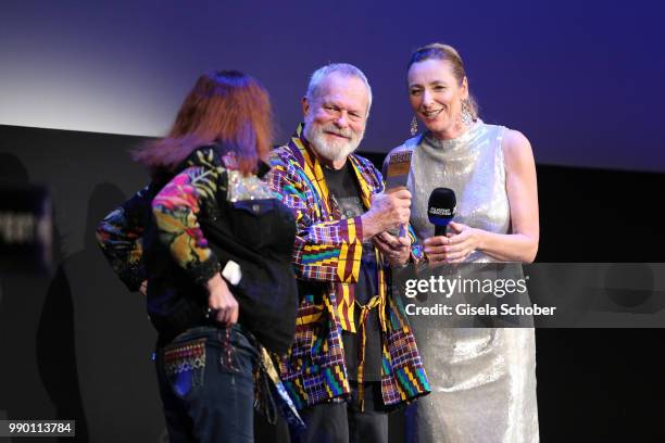 Amanda Plummer, Terry Gilliam, Diana Iljine with his award at the CineMerit Award Gala during the Munich Film Festival 2018 at Gasteig on July 2,...