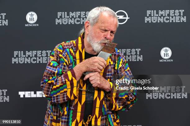 Terry Gilliam with his award at the CineMerit Award Gala during the Munich Film Festival 2018 at Gasteig on July 2, 2018 in Munich, Germany.