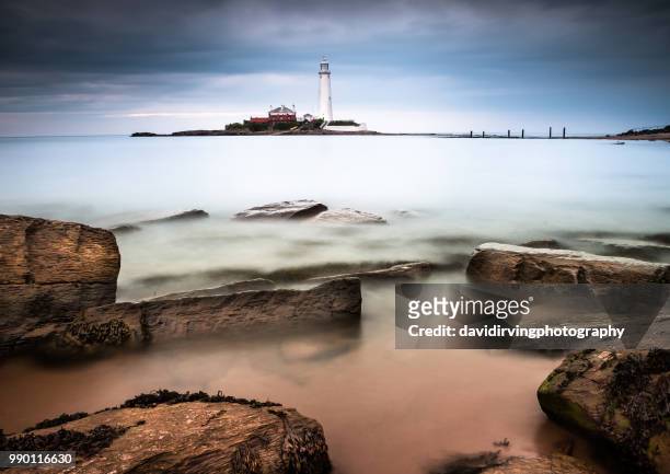 st. marys island and lighthouse - st marys island stock pictures, royalty-free photos & images