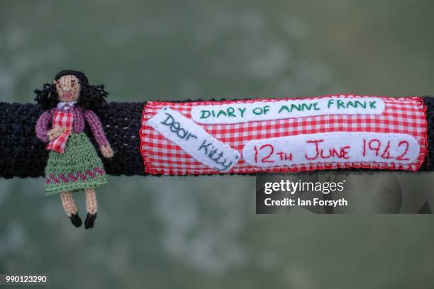 Secretive group of knitters have left their latest display of knitting celebrating Books attached to railings on the Victorian pier on June 30, 2018...