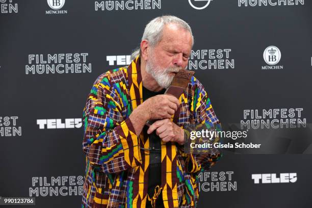 Terry Gilliam with his award at the CineMerit Award Gala during the Munich Film Festival 2018 at Gasteig on July 2, 2018 in Munich, Germany.