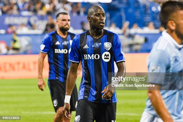 Look on Montreal Impact defender Rod Fanni during the Sporting Kansas City versus the Montreal Impact game on June 30 at Stade Saputo in Montreal, QC