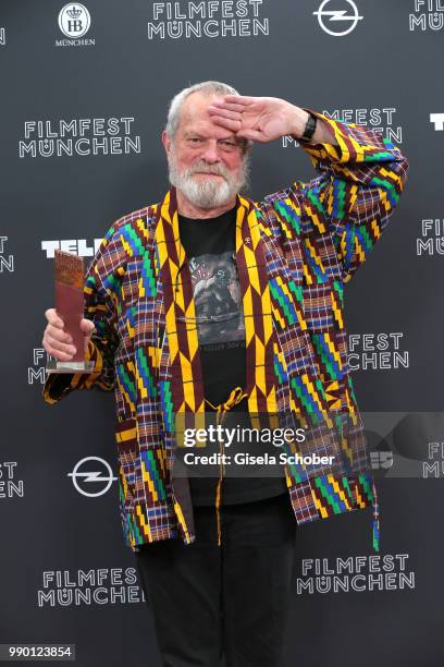 Terry Gilliam with his award at the CineMerit Award Gala during the Munich Film Festival 2018 at Gasteig on July 2, 2018 in Munich, Germany.