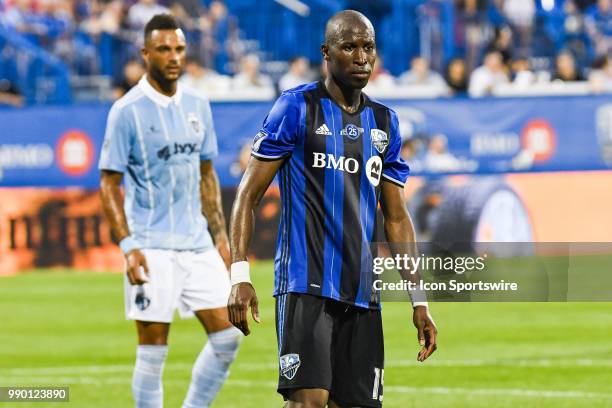 Look on Montreal Impact defender Rod Fanni during the Sporting Kansas City versus the Montreal Impact game on June 30 at Stade Saputo in Montreal, QC