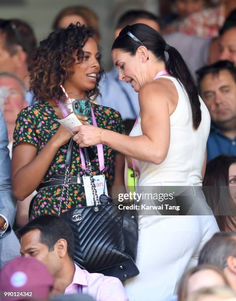 Rochelle Humes and Kirsty Gallacher attend day one of the Wimbledon Tennis Championships at the All England Lawn Tennis and Croquet Club on July 2,...