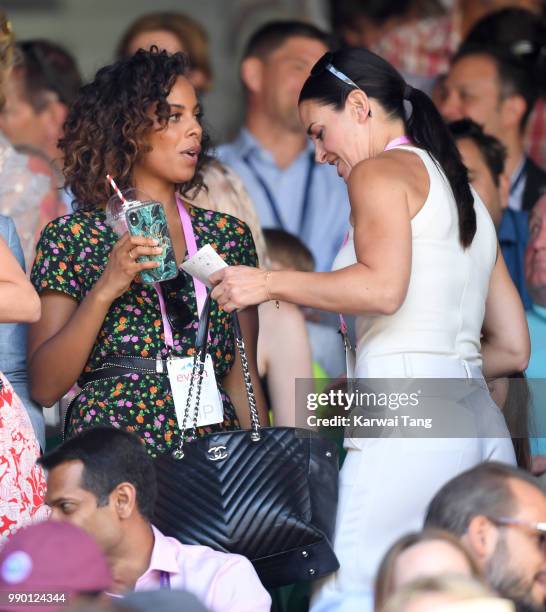 Rochelle Humes and Kirsty Gallacher attend day one of the Wimbledon Tennis Championships at the All England Lawn Tennis and Croquet Club on July 2,...