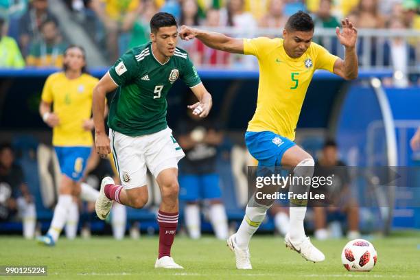 Casemiro of Brazil in action during the 2018 FIFA World Cup Russia Round of 16 match between Brazil and Mexico at Samara Arena on July 2, 2018 in...