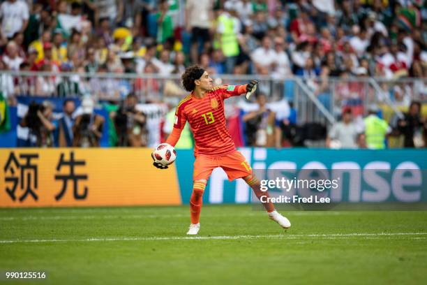 Guillermo Ochoa of Mexico in action during the 2018 FIFA World Cup Russia Round of 16 match between Brazil and Mexico at Samara Arena on July 2, 2018...