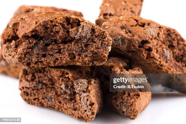 cantucci with chocolate pieces isolated on white background - teelicht stock-fotos und bilder