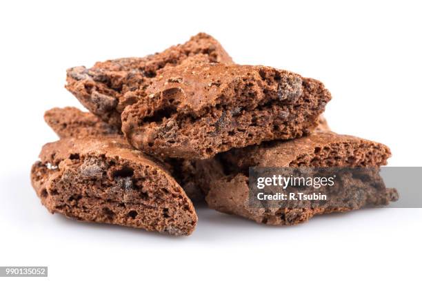 cantucci with chocolate pieces isolated on white background - teelicht stock-fotos und bilder