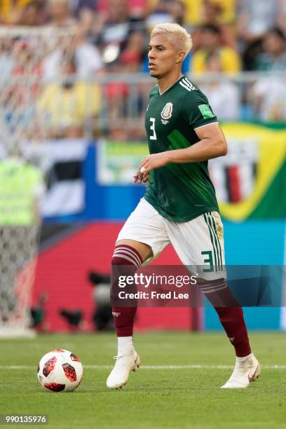 Carlos Salcedo of Mexico in action during the 2018 FIFA World Cup Russia Round of 16 match between Brazil and Mexico at Samara Arena on July 2, 2018...