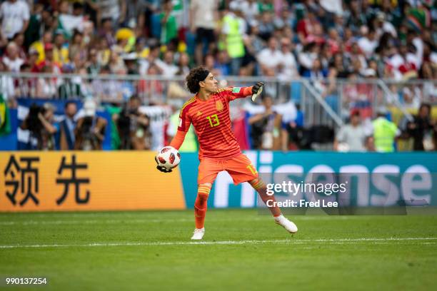 Guillermo Ochoa of Mexico in action during the 2018 FIFA World Cup Russia Round of 16 match between Brazil and Mexico at Samara Arena on July 2, 2018...