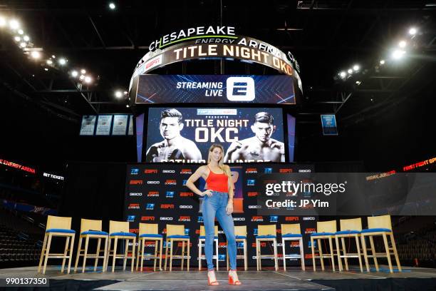 Boxer Mikaela Mayer poses for a photo during fight week press conference at Chesapeake Energy Arena on June 28, 2018 in Oklahoma City, Oklahoma....